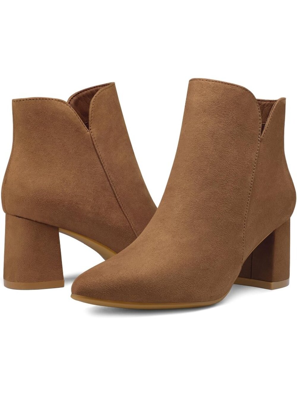 Women's Brown Suede Casual Chunky Block Heel Pointed Toe Side Zipper Ankle Boots - Picture 6 of 6
